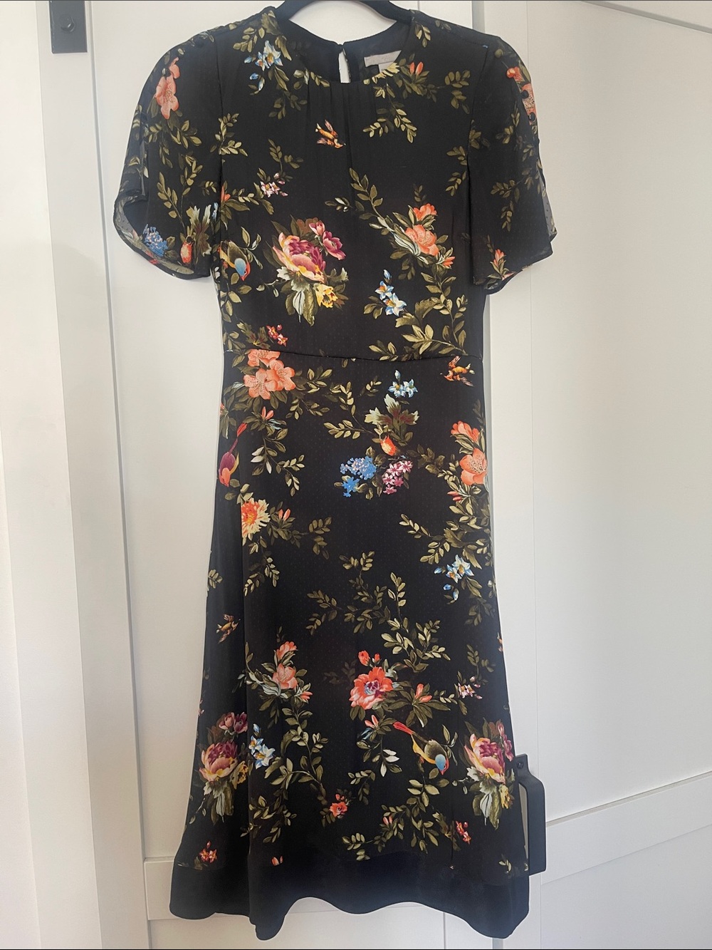 H&M Black Midi Dress with Multicolor Floral Print